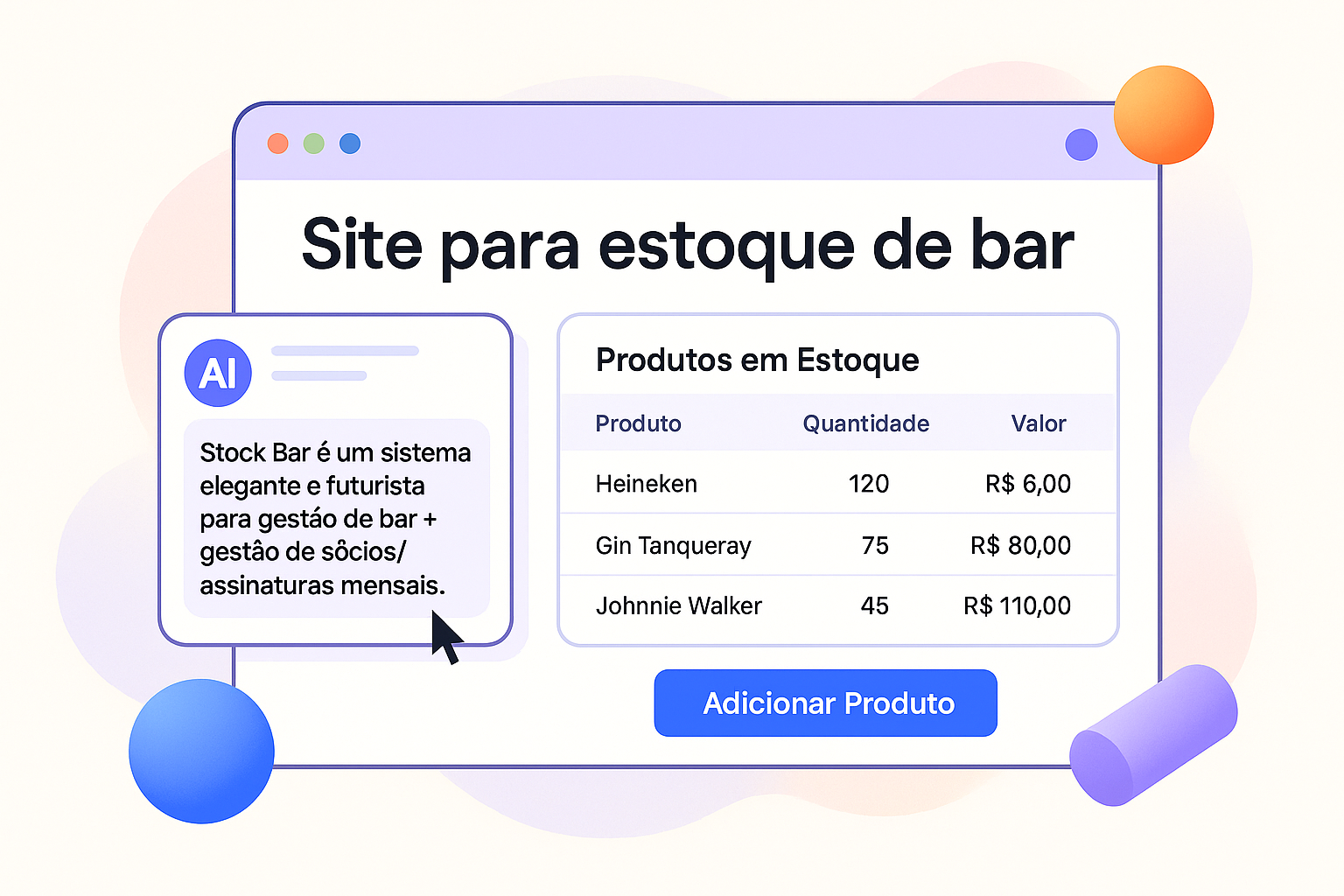 Project Site para estoque de bar