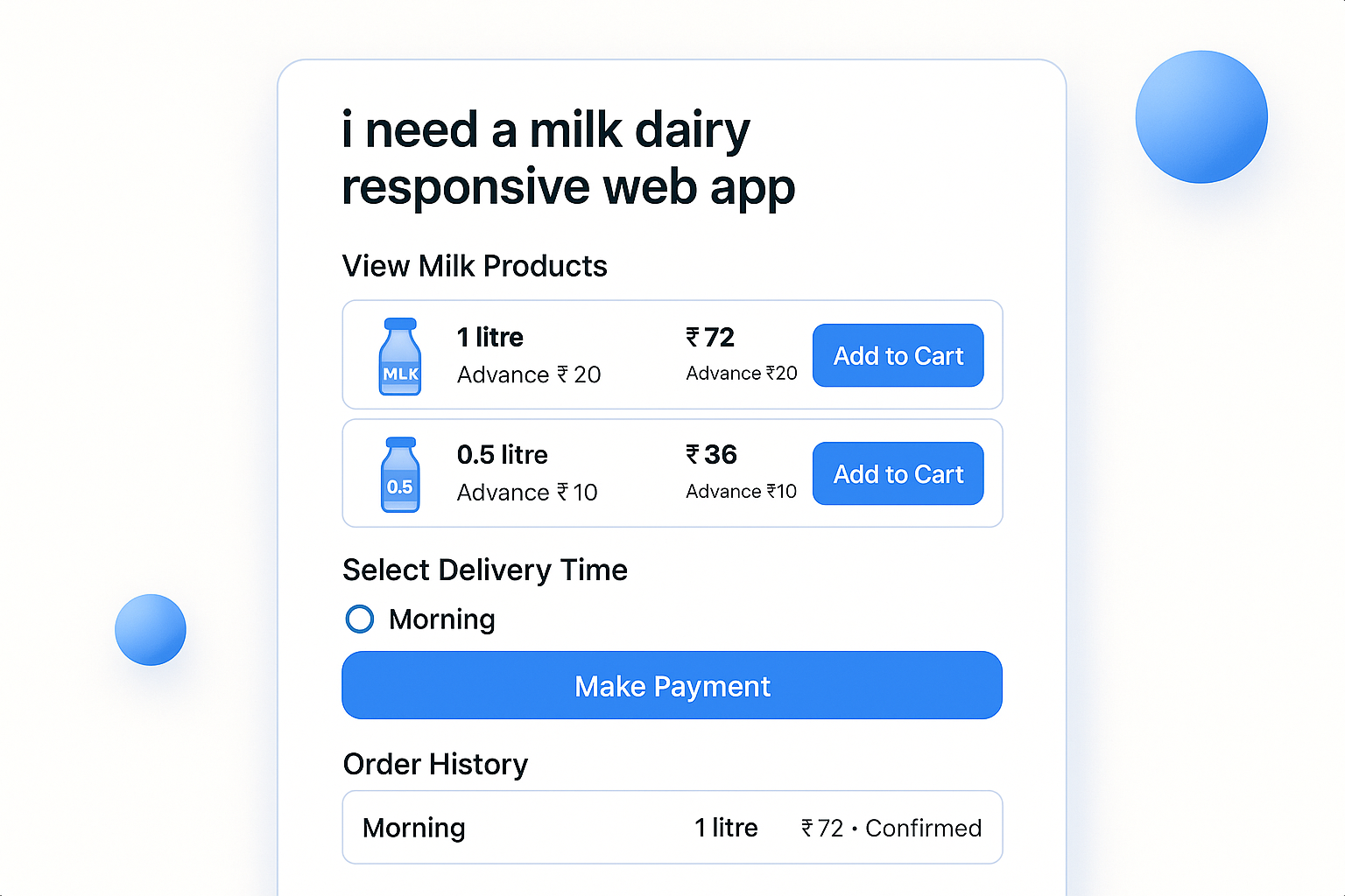 i need a milk dairy responsive web app