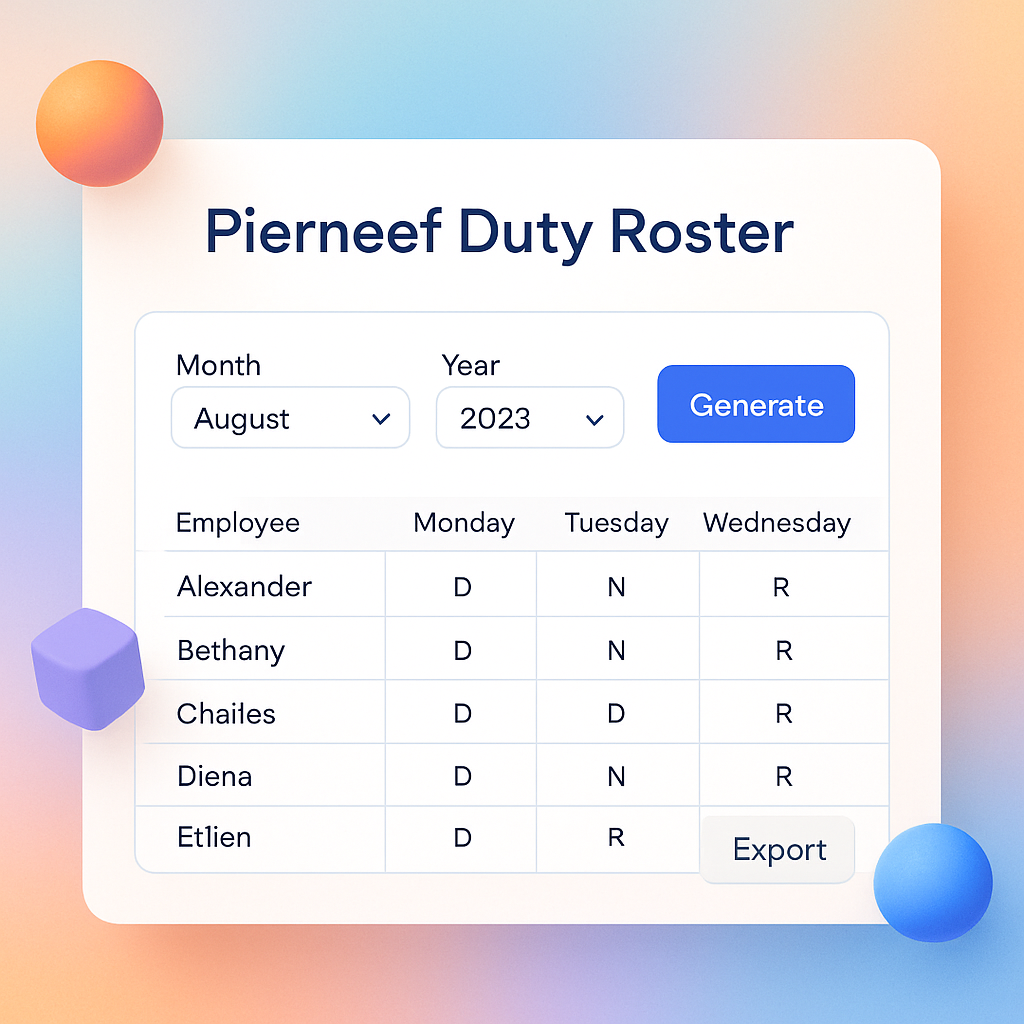 Pierneef Duty Roster
