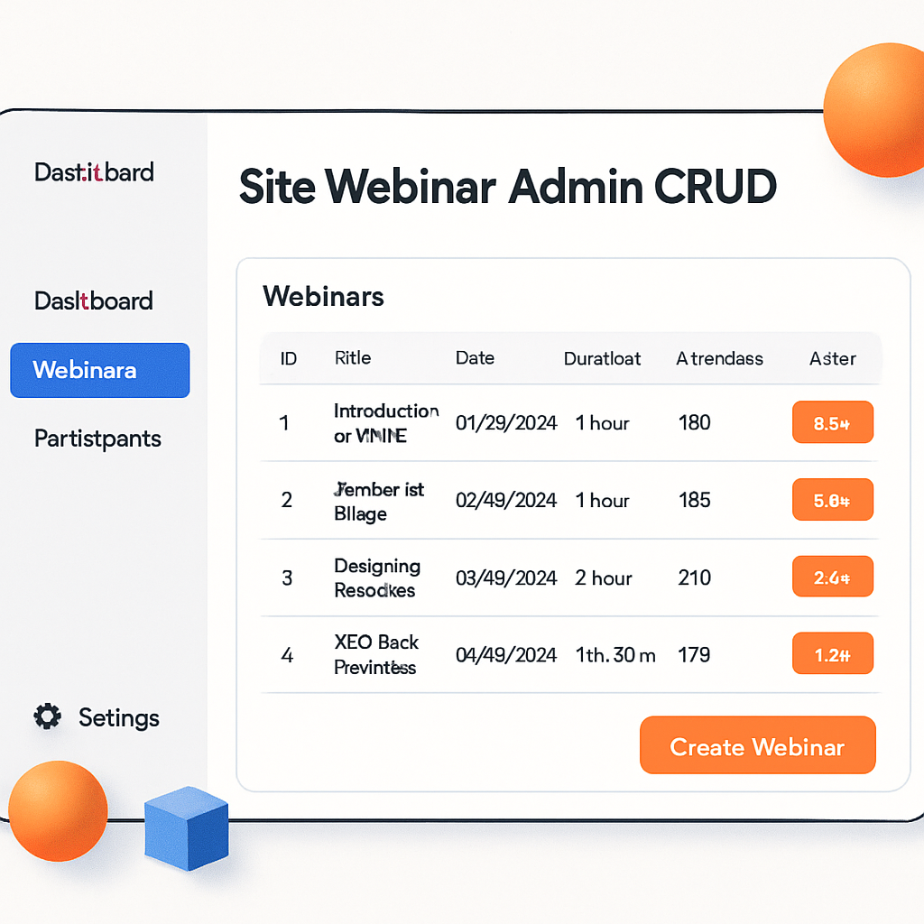 Site Webinar Admin CRUD
